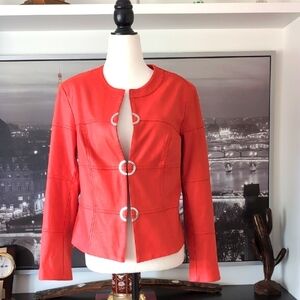 Joseph Ribkoff Women's Elegant Orange/Coral Metallic Suede Jacket, Size M/M.
